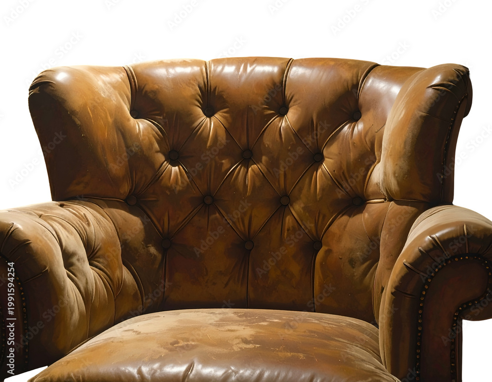 Obraz premium Aged, tufted leather armchair with rich, warm brown tones