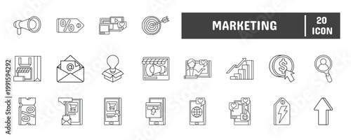 20 Marketing Line Icon Illustration Set