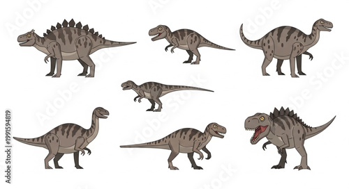 Collection of Realistic Dinosaur Figures on White Background.