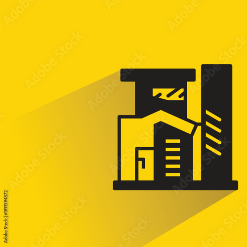 modern building icon with shadow on yellow background