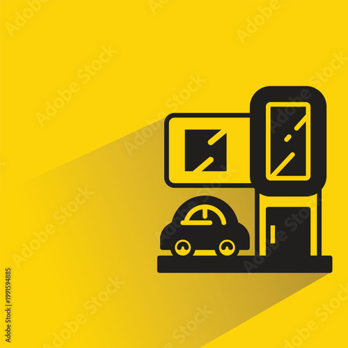 modern building icon with shadow on yellow background
