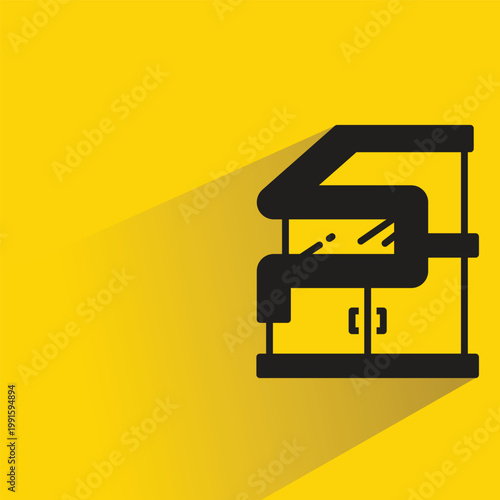 modern building icon with shadow on yellow background