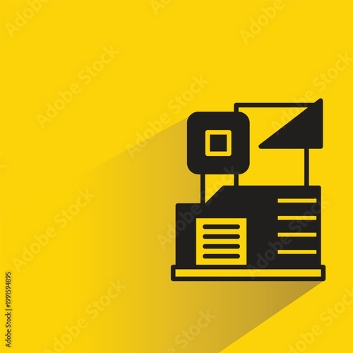 modern building icon with shadow on yellow background