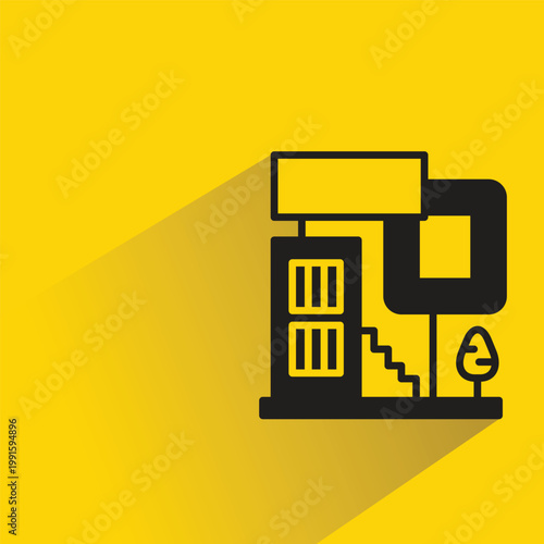 modern building icon with shadow on yellow background