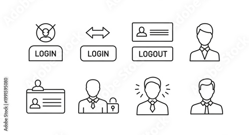 Collection of user interface icons for login and logout functions.