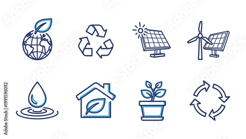 Fotografi Eco-Friendly Icons: An assortment of eco-friendly icons representing sustainability and environmental consciousness, promoting awareness and action for a greener planet