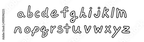 Cute Lowercase Alphabet - Playful hand-drawn vector illustration of bubbly black outline lowercase letters a-z. Ideal for children's education, kids design, posters, and learning materials