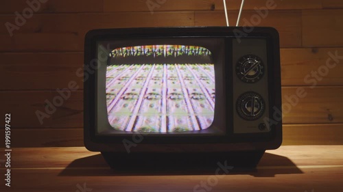 Old Vintage 80's Television Set with Money Printing