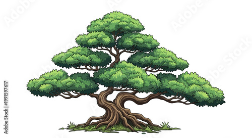 Bonsai tree with thick trunk branches.