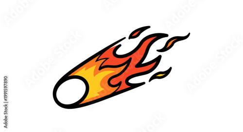 Flaming comet with orange fire.