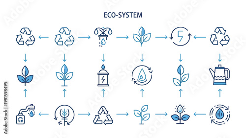 Eco-System: An illustrative diagram details the intricate web of interactions within an eco-system, showcasing the delicate balance of resource cycling, energy transfer.