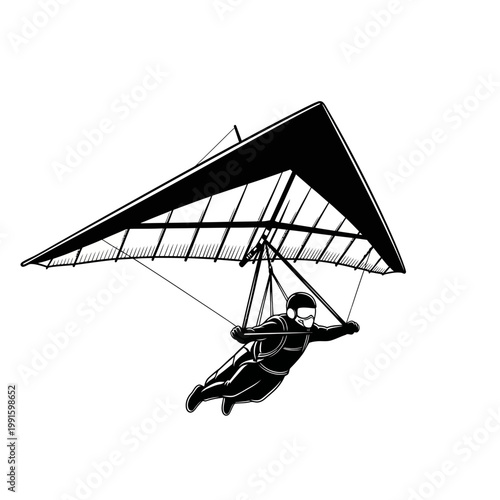 Black Silhouette of Person Hang Gliding in Scenic Outdoor Sky Adventure

