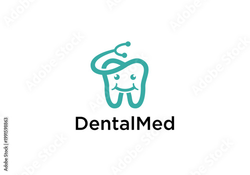 tooth icon logo vector design with smile and stethoscope image