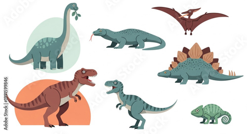 Collection of various cartoon dinosaurs and prehistoric creatures.