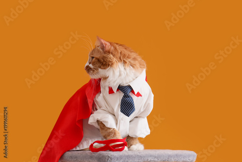 Cute cat in superhero costu...