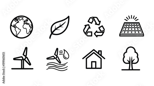 Εκτύπωση καμβά Eco-Icons: A collection of meticulously crafted line icons representing the essence of sustainability, conservation, and eco-friendliness, these icons are perfect for conveying environmental themes