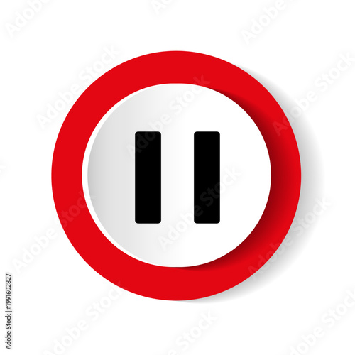 Pause symbol in red circle, commonly used in media controls, indicating a stop or interruption. Vector illustration.