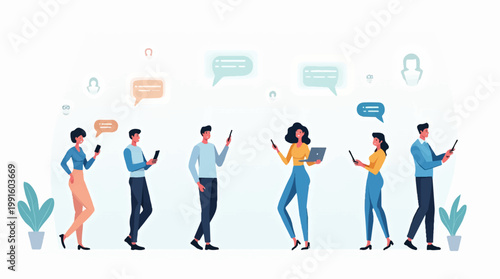 People Using Smartphones Social Media Communication Concept Flat Character Design