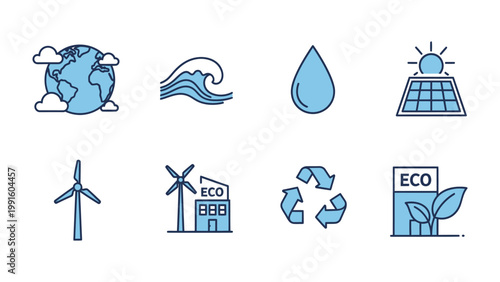 Eco-Friendly Icons: a collection of illustrations representing environmentally conscious practices, promoting sustainability.