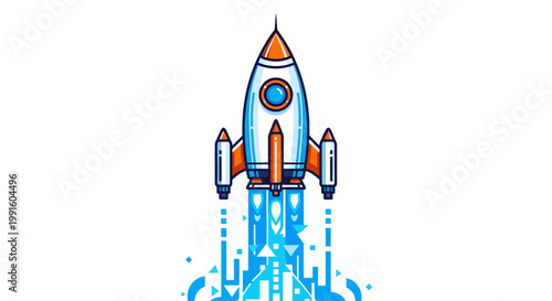 Rocket ship launching into space with flames and smoke