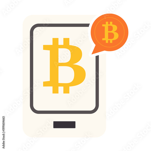 Bitcoin Cryptocurrency Flat Vector Icon on Smartphone Screen for Digital Wallet and Mobile Finance App.
