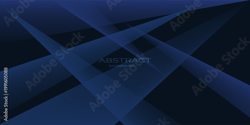 A sleek, dark blue abstract background featuring sharp, intersecting geometric shapes. A sophisticated and modern