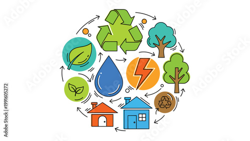 Eco-Cycle: An illustrative depiction of sustainability and environmental preservation, with interconnected symbols representing renewable resources and conservation.