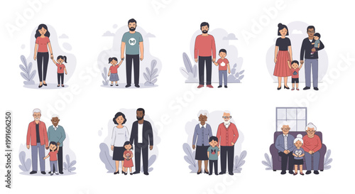 Diverse Generations and Family Units Illustration Collection.