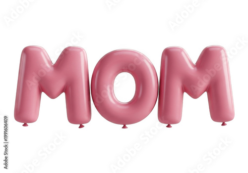 Pink balloon letters spelling mom isolated on transparent background