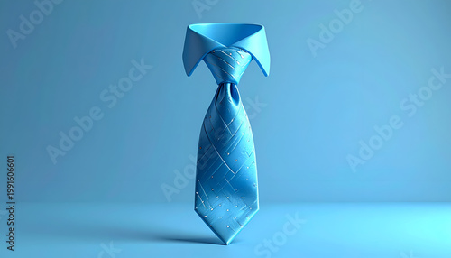 A strikingly blue tie and collar combination is presented against a monochromatic backdrop, emphasizing form and texture.