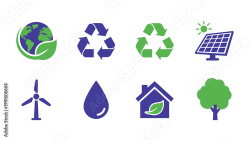 Eco-Friendly Icons: A visual representation of environmental preservation and sustainable living, featuring a selection of icons symbolizing earth and its harmonious elements.