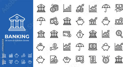 Banking icons set with financial symbols, vector illustration