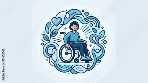 Smiling disabled person in wheelchair.