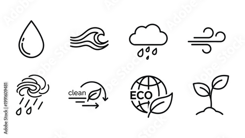 Eco Elements in Harmony: A visual collection of eco-friendly elements, artfully illustrated, representing the essence of a sustainable environment and a commitment to protecting our planet. 