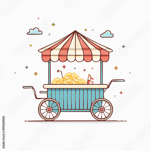Cute Popcorn Cart Illustration