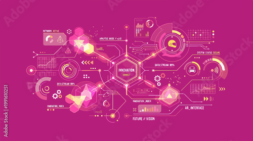 Futuristic digital interface with data visualization and technology.