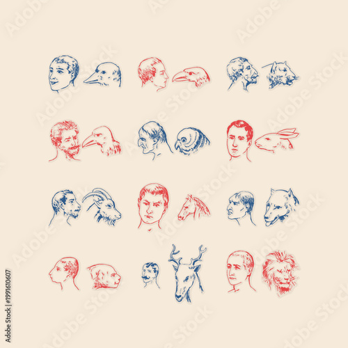 Fotografie Men similitude animals pet cute icon set zoo retro logo vintage illustration des