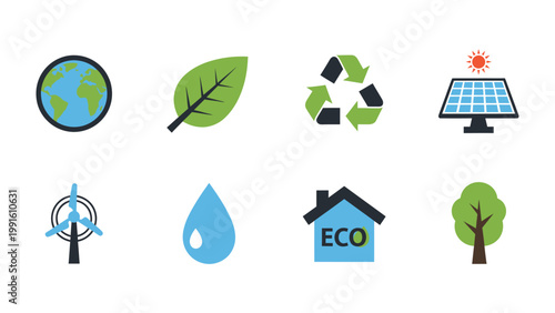 Eco-Friendly Icons: A vibrant collection of symbols representing environmental sustainability and green living.
