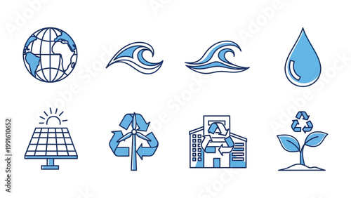 Eco-Friendly Symbols: A collection of environmentally conscious symbols. A visual representation of sustainability and eco-friendliness