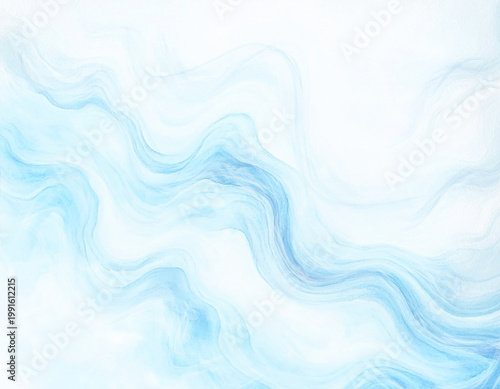 Blue background, waves and wind. The watercolor illustration is hand-drawn. Light fog or smoke, the depths of the sea, in the theme of summer, vacation and relaxation