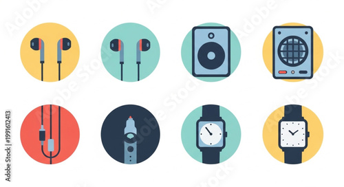 Collection of modern electronic gadgets and accessories icons.