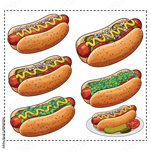 Chicago Style Hot Dog Vector Clipart Fast Food Graphic