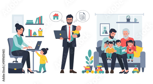 Working parents juggling career and family life responsibilities.