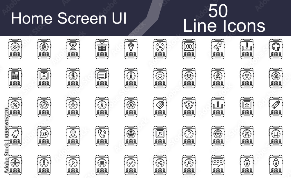 Fototapeta premium Home Screen Interface Line Icons Set