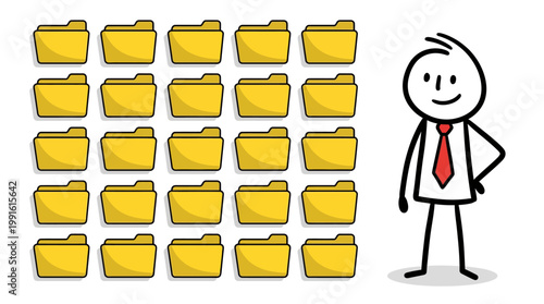 Organized Folders with Stick Figure Business Person Illustrating Data Management