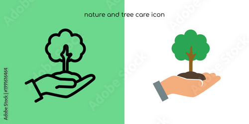 Tree Care Hand Nature Icon Set