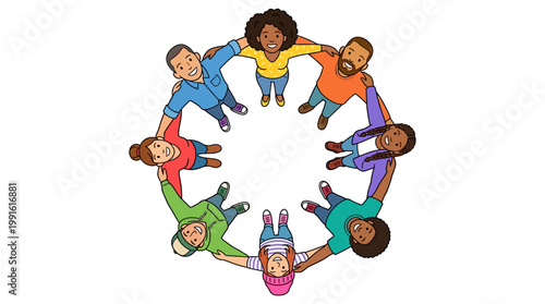 Принти на полотні Diverse Group of People Holding Hands in a Circle, Unity and Togetherness