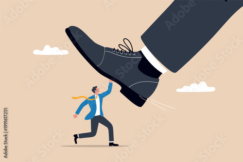 Business concept of a small employee struggling against corporate pressure vector cartoon illustration isolated on transparent background