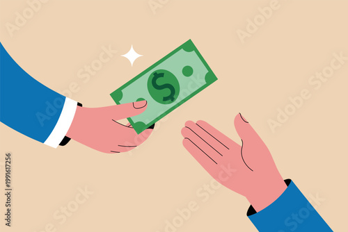 Handing over money illustration vector cartoon illustration isolated on transparent background
