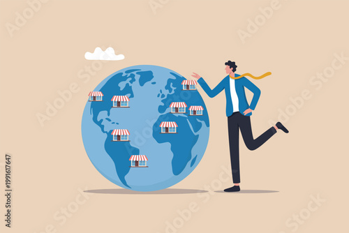 Global franchise business expansion concept vector cartoon illustration isolated on transparent background